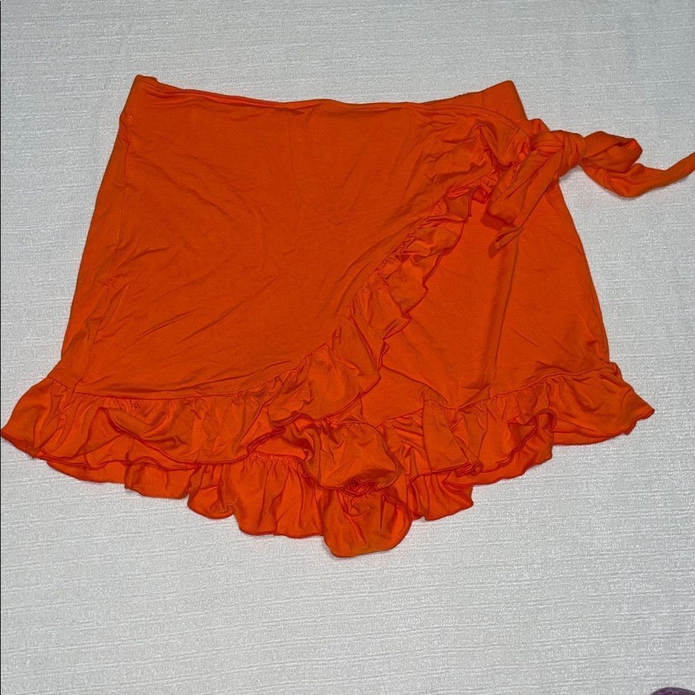 HALARA Orange Ruffle Wrap Skort